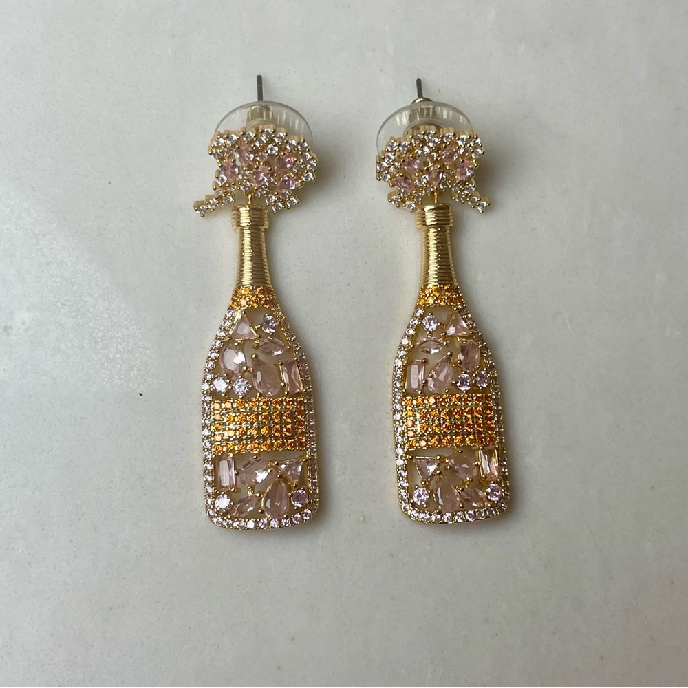 Eye Candy Pop Rose Gold and Pink Champagne Bottle Earrings - Picture 2 of 5